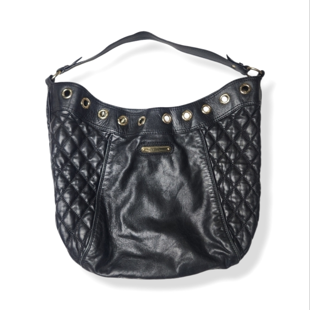 Juicy Couture 100% Leather, Black, Quilted Hobo Handbag Vintage